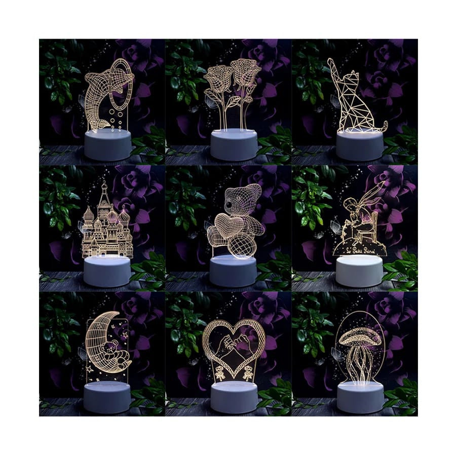 Unicorn Hearts 3D Acrylic USB Led Night Light for Christmas, Valentine's Day, Home, Bedroom, Birthday, Decoration and Wedding Gifts