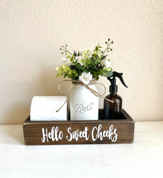 Hello Sweet Cheeks Wood Toilet Tank Box Bathroom Humor for Rustic Country Farmhouse Bathroom Decor, Decorations for Bath