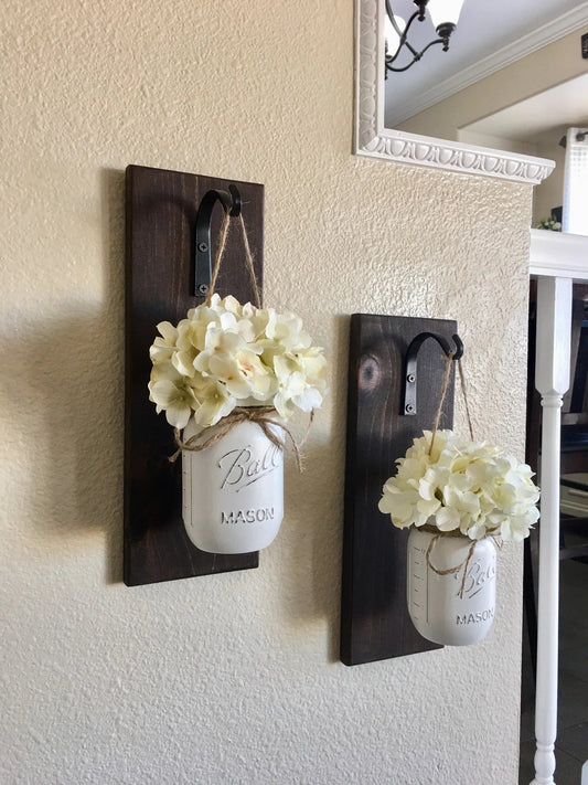 Set of 2 Mason Jar Sconces, Mason Jar Wall Decor, Country Decor, Hanging Mason Jar Sconce, Mason Jar Decor, Wall Sconce, Farmhouse Decor