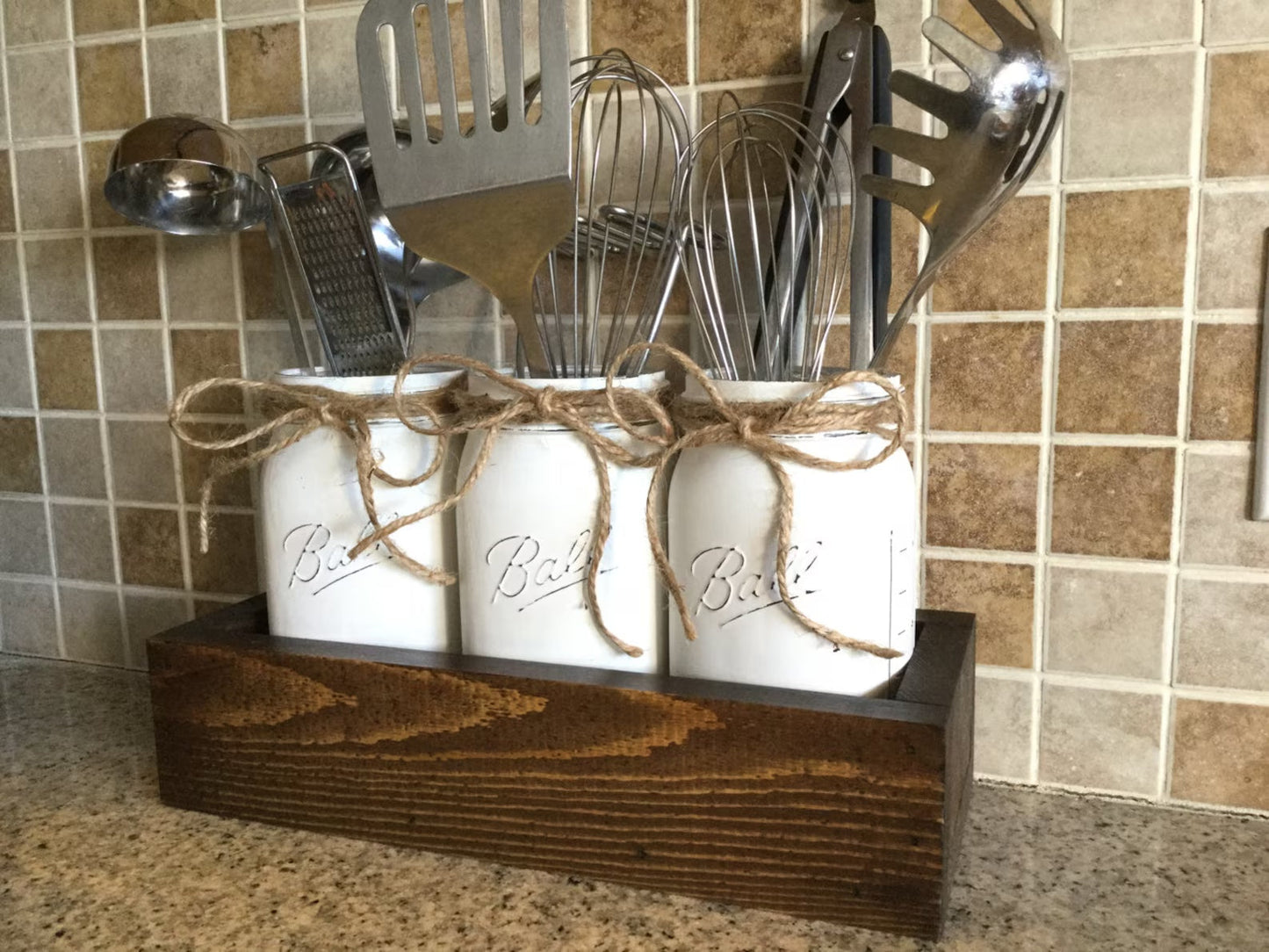 Rustic Kitchen Decor, Utensils Holder, Mason Jar Utensils Holders, Kitchen Organization, Mason Jar Kitchen Decor, Kitchen Utensils Caddy