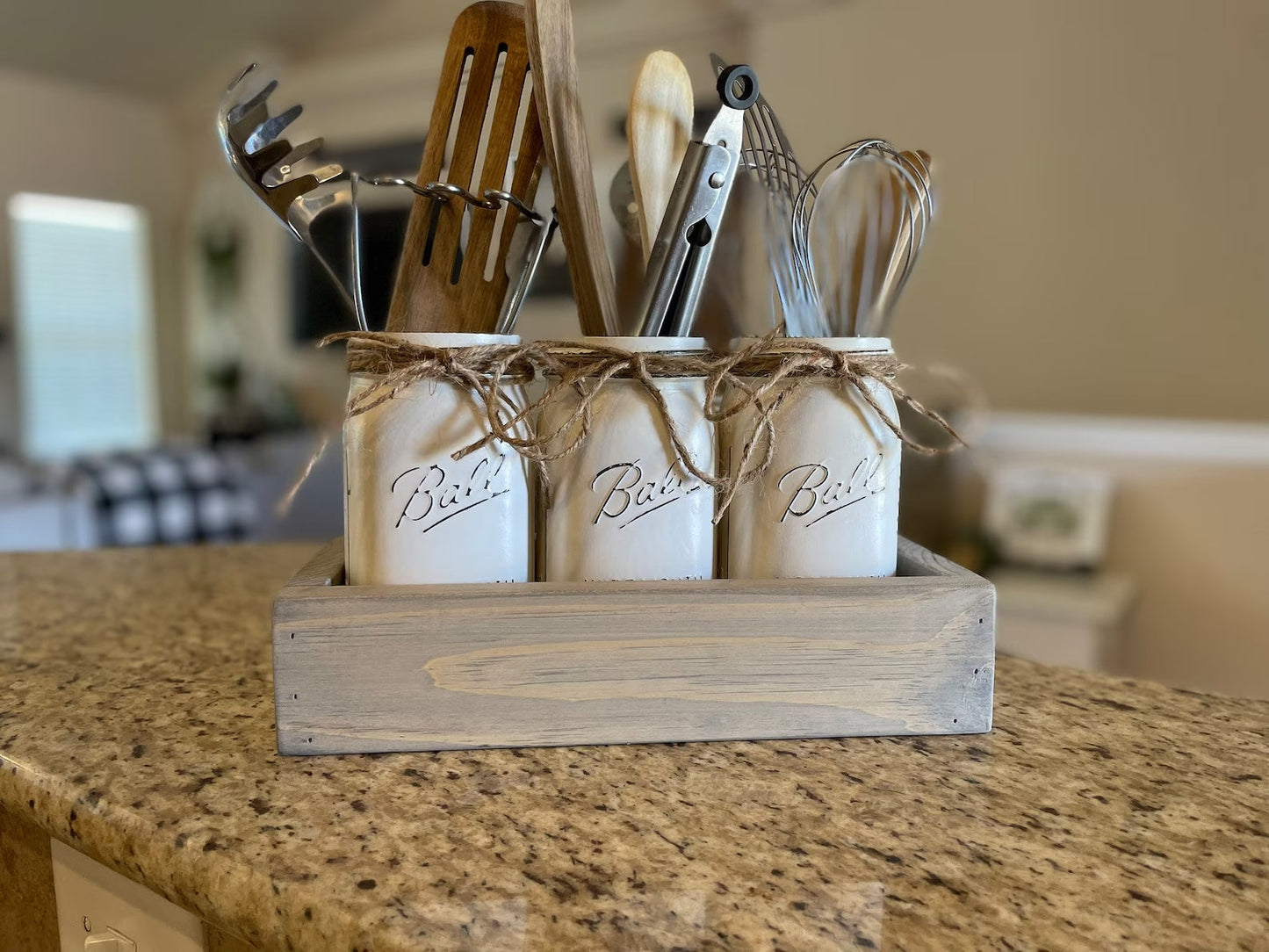 Rustic Kitchen Decor, Utensils Holder, Mason Jar Utensils Holders, Kitchen Organization, Mason Jar Kitchen Decor, Kitchen Utensils Caddy