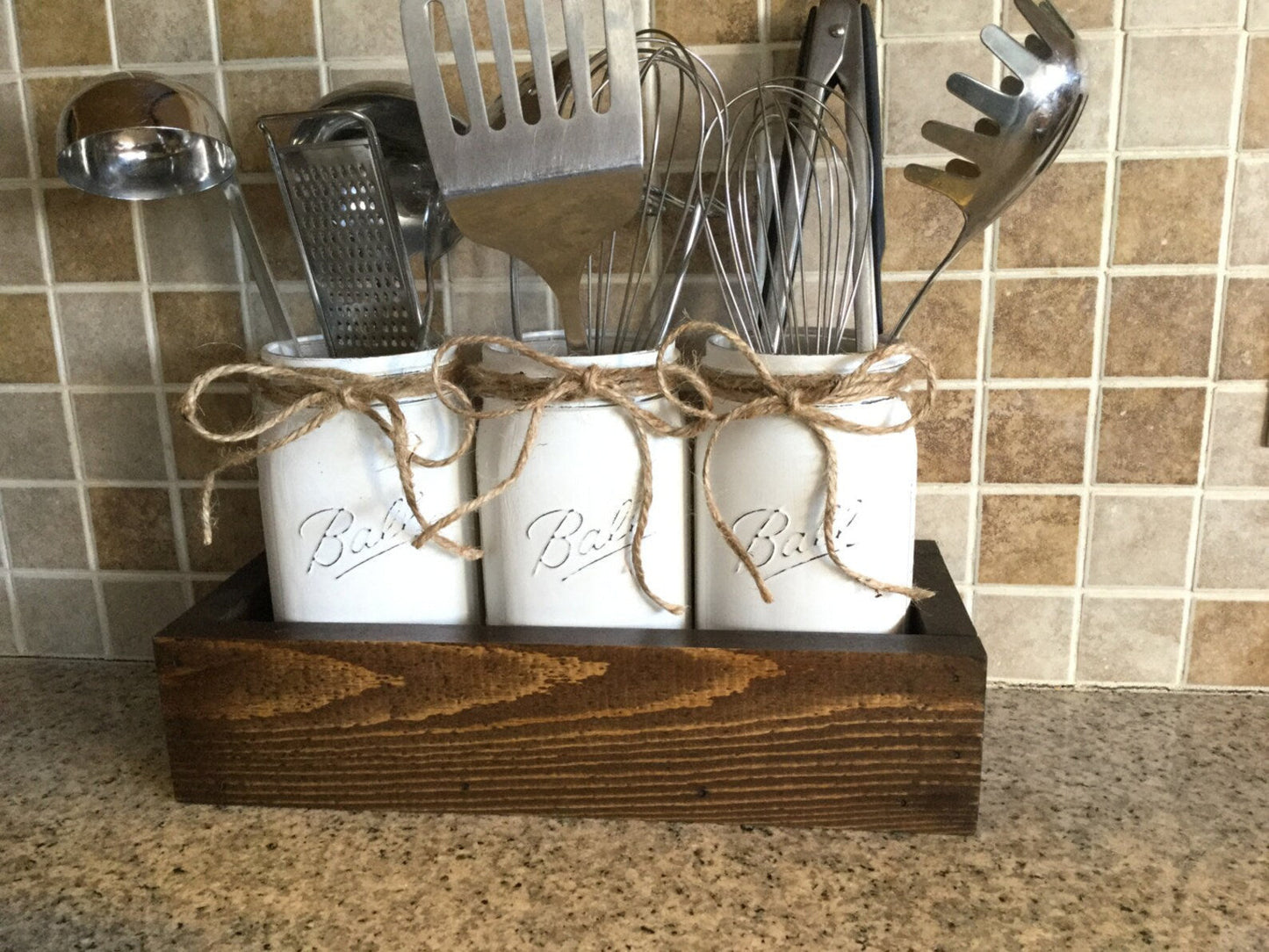 Rustic Kitchen Decor, Utensils Holder, Mason Jar Utensils Holders, Kitchen Organization, Mason Jar Kitchen Decor, Kitchen Utensils Caddy