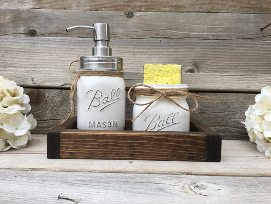 Kitchen Decor, Farmhouse, Mason Jar Kitchen Decor, Mason Jar Spongeholder, Mason Jar Soap Dispenser, Rustic Kitchen Decor, Kitchen Set