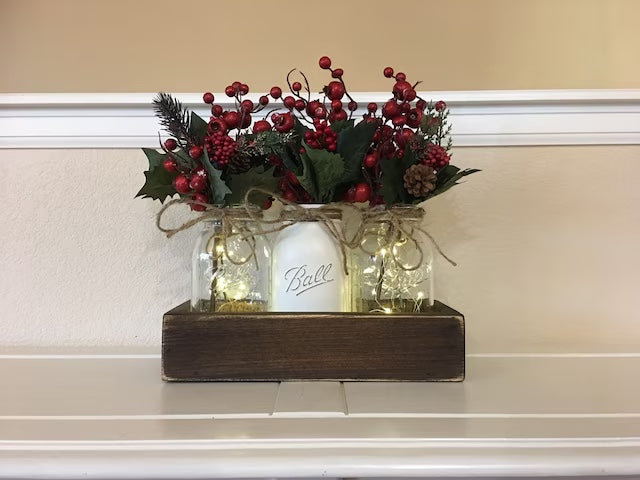 Christmas Decor, Christmas Dining Table Decor, Rustic Christmas Centerpiece,Farmhouse Christmas, Christmas Mason Jars, Decorations