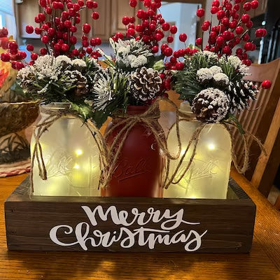 Christmas Decor, Christmas Dining Table Decor, Rustic Christmas Centerpiece,Farmhouse Christmas, Christmas Mason Jars, Decorations