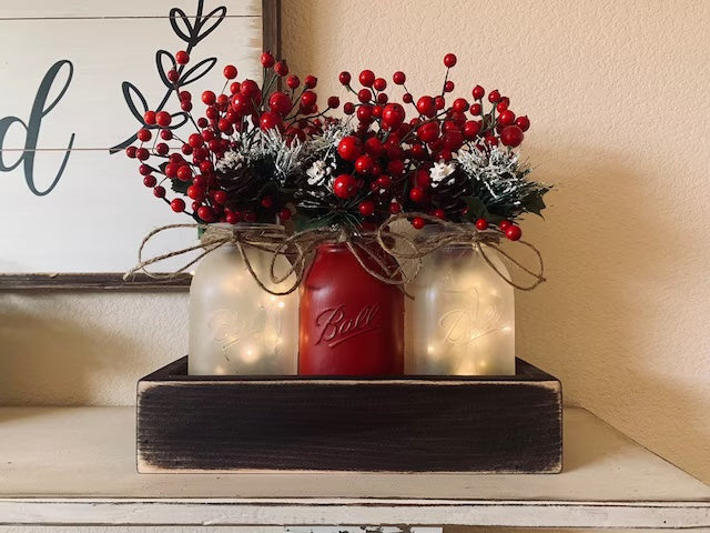 Christmas Decor, Christmas Dining Table Decor, Rustic Christmas Centerpiece,Farmhouse Christmas, Christmas Mason Jars, Decorations