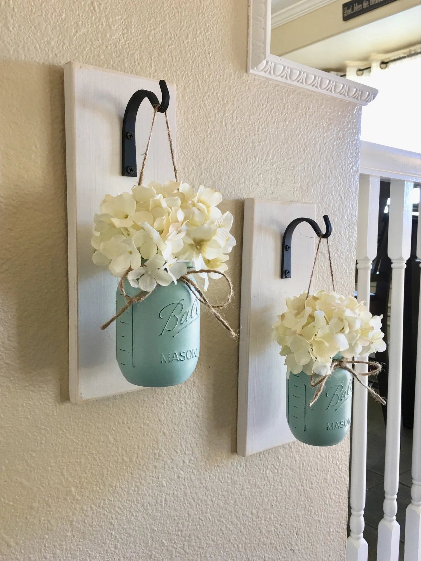 Set of 2 Mason Jar Sconces, Mason Jar Wall Decor, Country Decor, Hanging Mason Jar Sconce, Mason Jar Decor, Wall Sconce, Farmhouse Decor