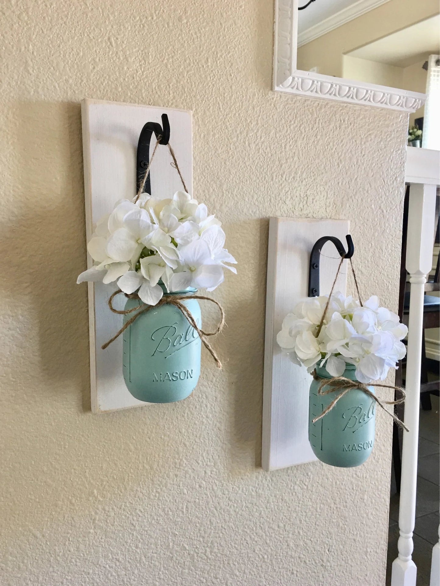 Set of 2 Mason Jar Sconces, Mason Jar Wall Decor, Country Decor, Hanging Mason Jar Sconce, Mason Jar Decor, Wall Sconce, Farmhouse Decor