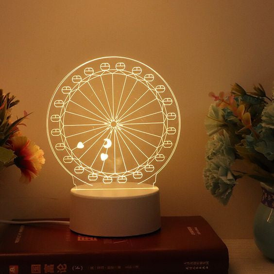 Ferris Wheel 3D Acrylic USB Led Night Light for Christmas, Valentine's Day, Home, Bedroom, Birthday, Decoration and Wedding Gifts