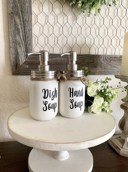 Farmhouse Kitchen Decor, Dunn Farmhouse Soap Dispenser, Dish Soap Holder, Painted Mason Jars, Dish Soap Dispenser, Hand Soap Dispenser,