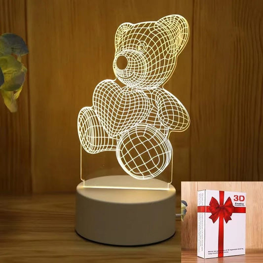 Teddy Bear Heart 3D Acrylic USB Led Night Light for Christmas, Home, Bedroom, Birthday, Decoration and Wedding Gifts