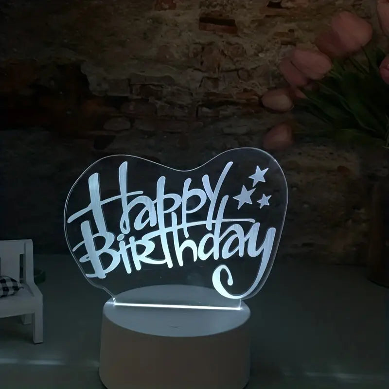 Happy Birthday 3D Acrylic USB Led Night Light for Christmas, Home, Bedroom, Birthday, Decoration and Wedding Gifts