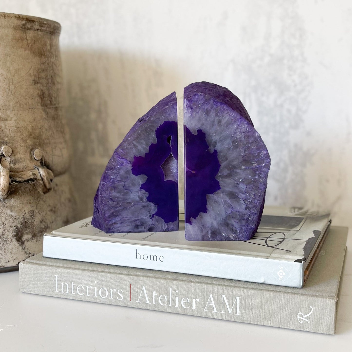 Purple Agate Druzy Bookends