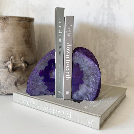 Purple Agate Druzy Bookends