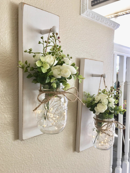 Home Decor, Mason Jar Sconces, Mason Jar Decor, Farmhouse Wall Decor, Rustic Wall Decor, Home Decor, Farmhouse Living Room Decor, Sconce