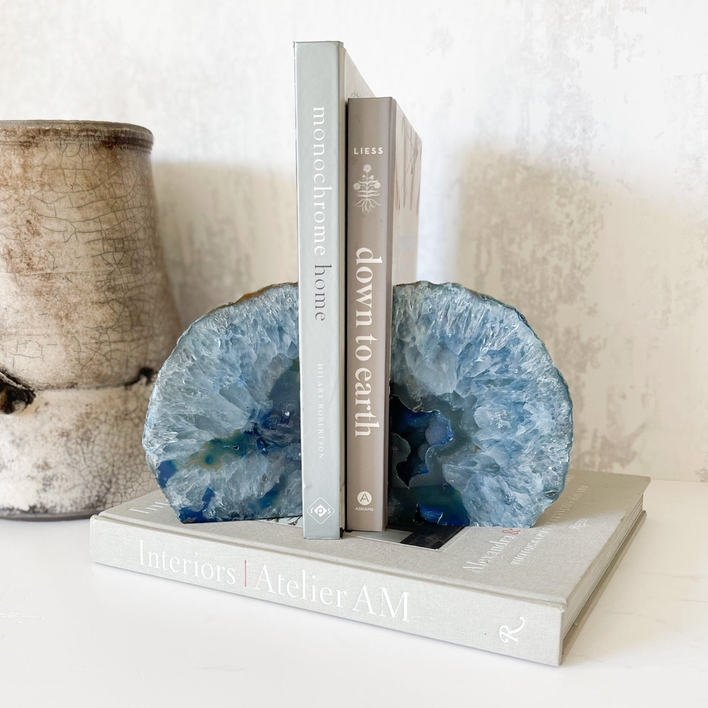 Blue Agate Druzy Bookends