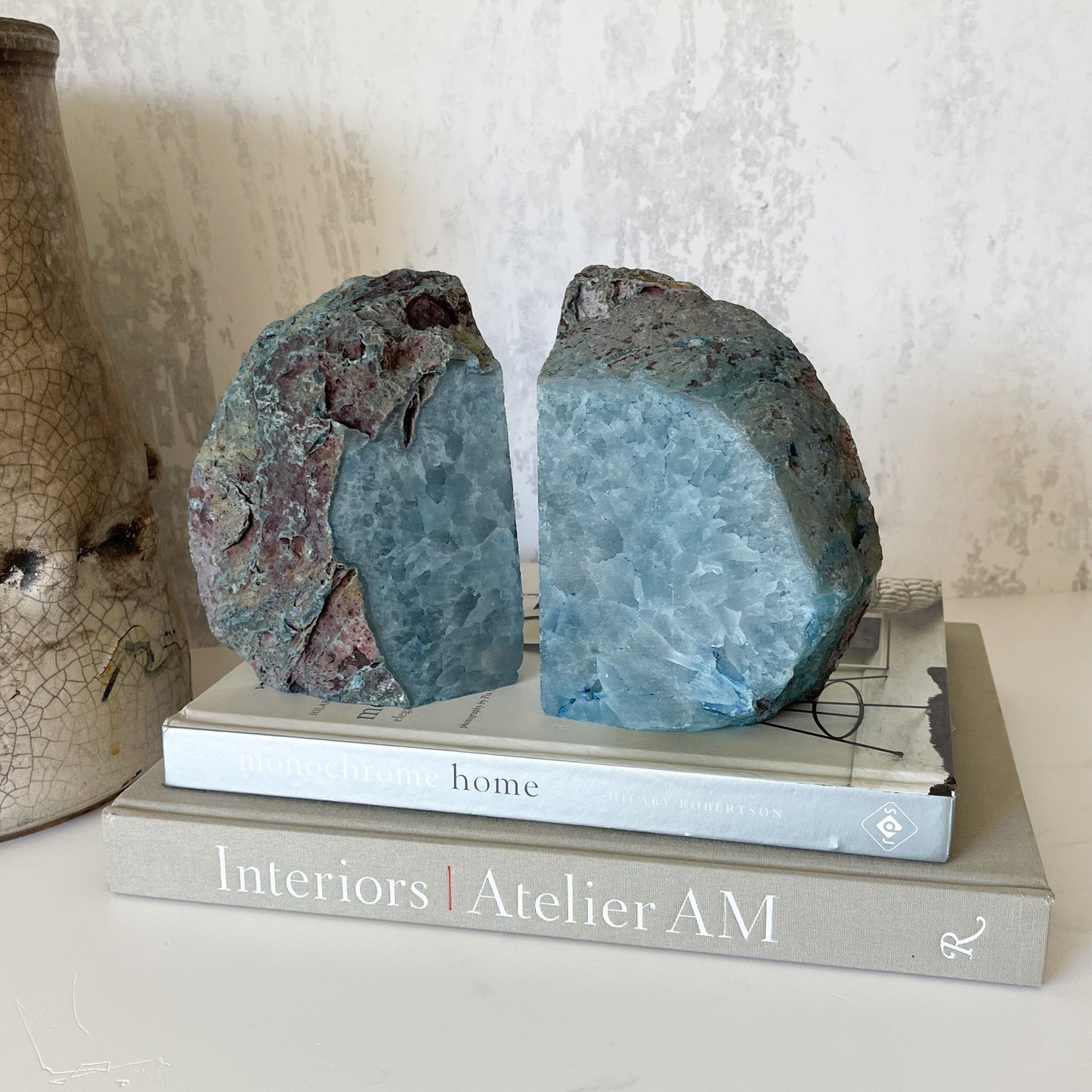 Blue Agate Druzy Bookends