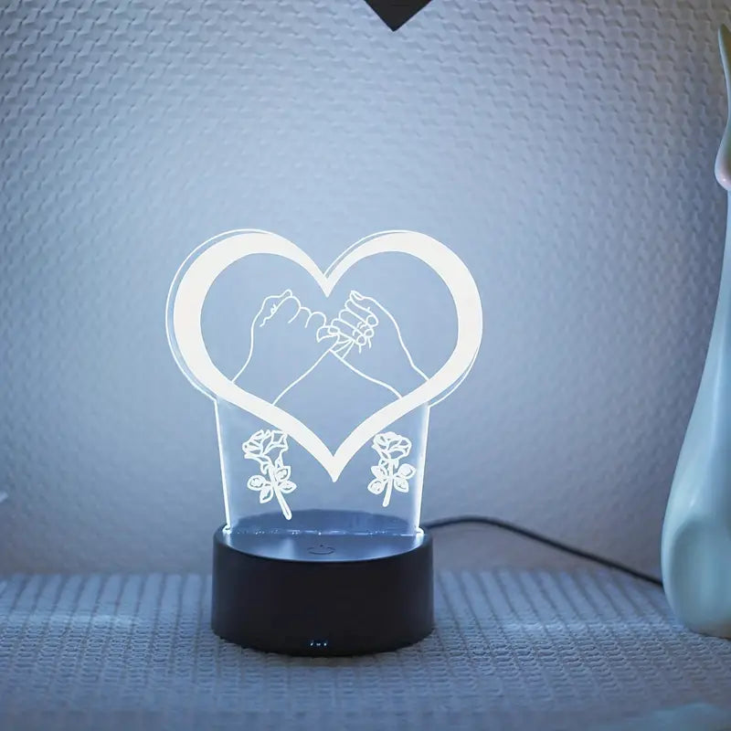 Pinky Promise Heart 3D Acrylic USB Led Night Light for Christmas, Valentine's Day, Home, Bedroom, Birthday, Decoration and Wedding Gifts