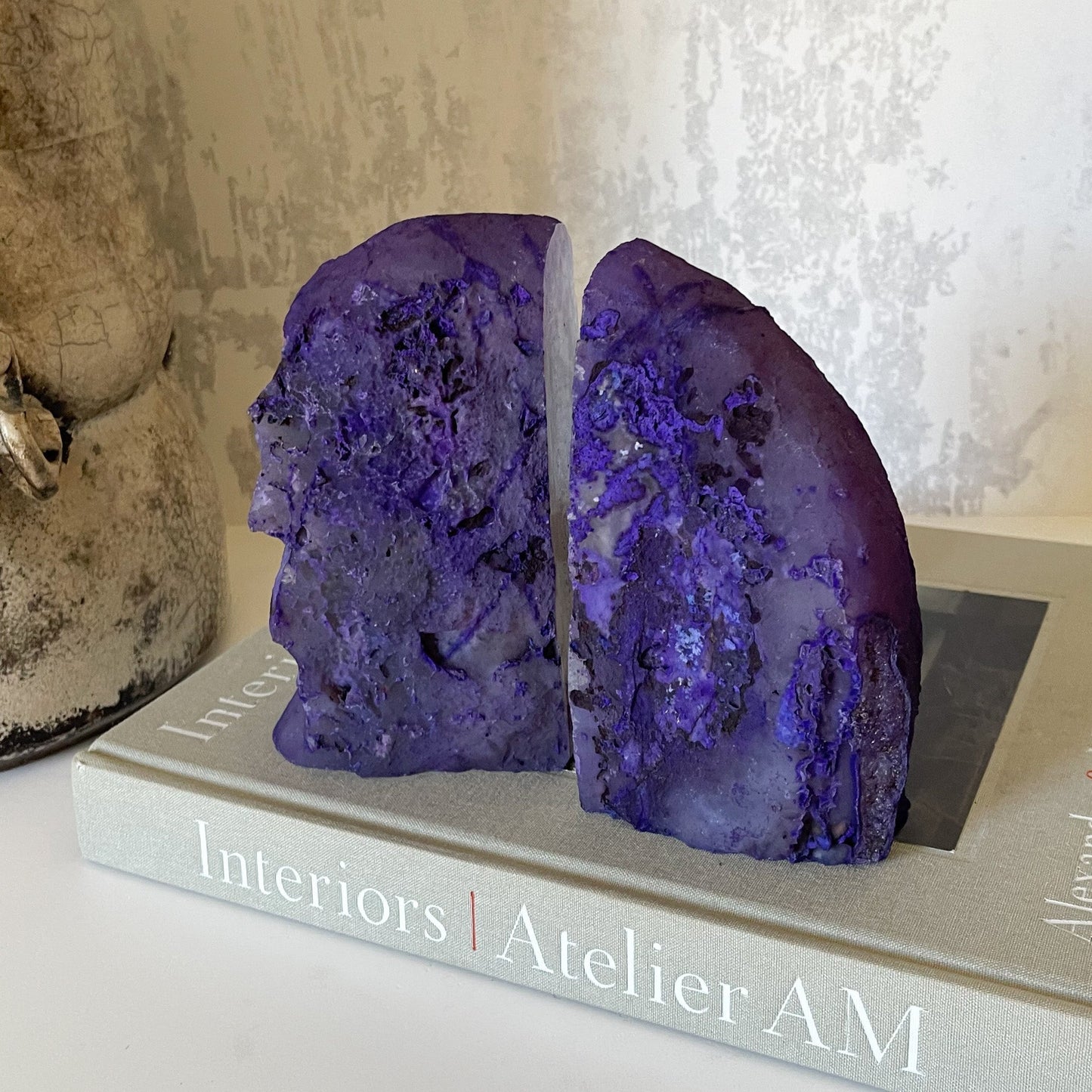 Purple Agate Druzy Bookends