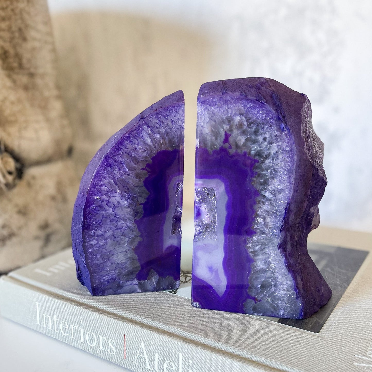 Purple Agate Druzy Bookends