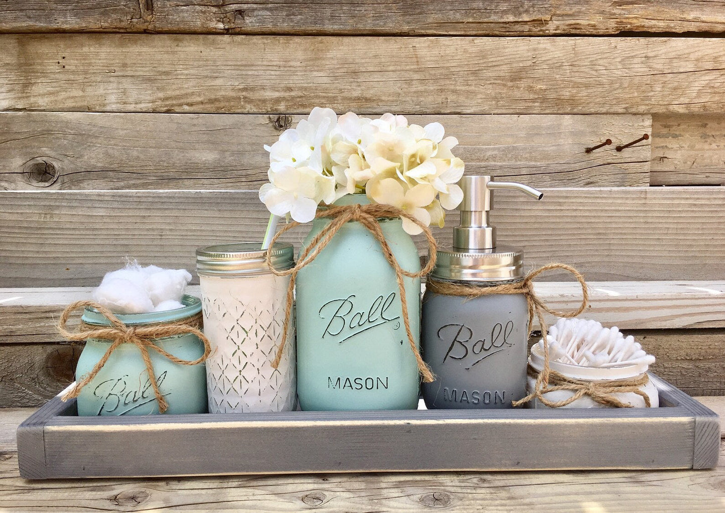 Gray Bathroom Decor, Gray Bathroom Set, Gray Mason Jar Bathroom Set, Bathroom Set, Rustic Bathroom Decor, Gray Bathroom Decor, Farmhouse