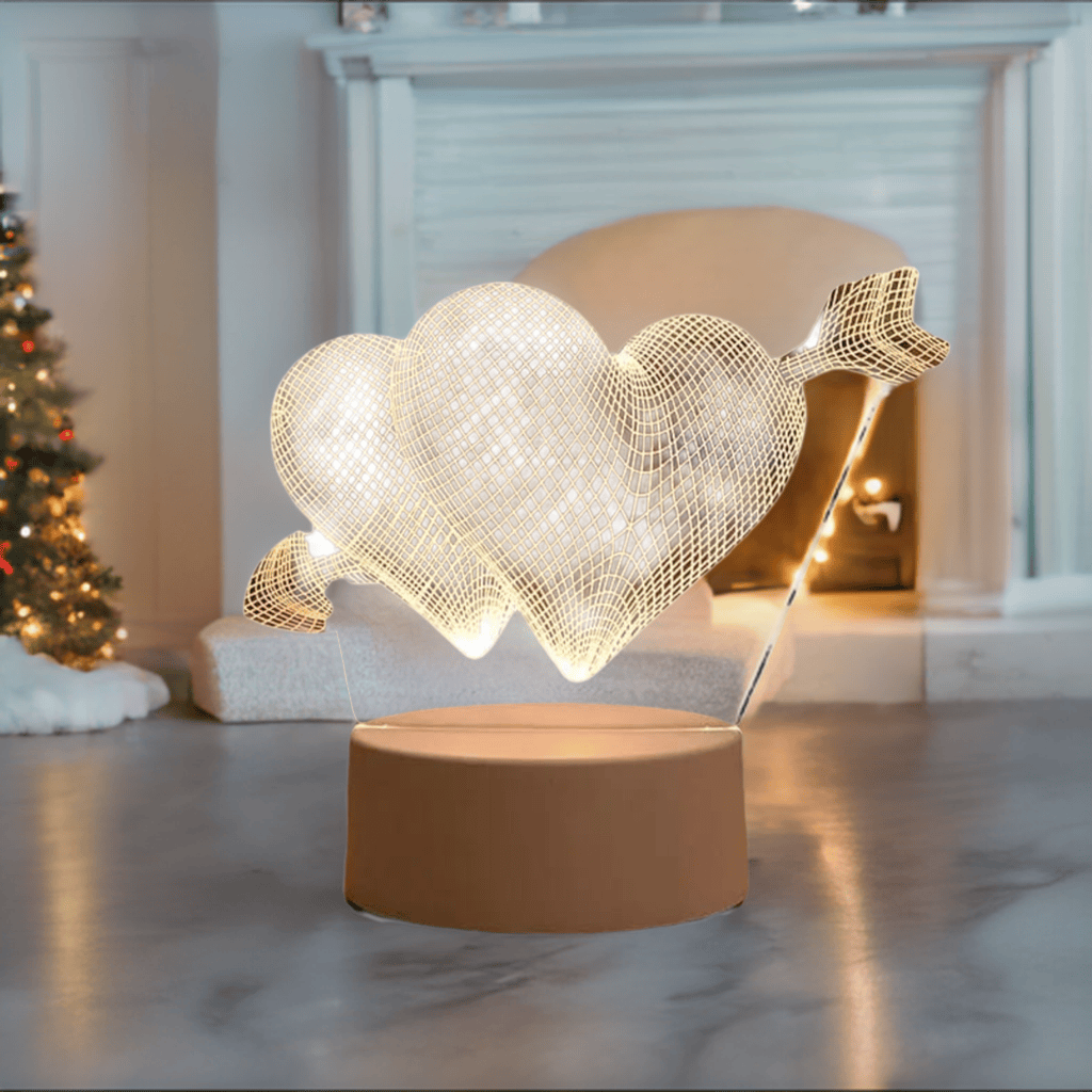 Arrow Hearts 3D Acrylic USB Led Night Light for Christmas, Valentine's Day, Home, Bedroom, Birthday, Decoration and Wedding Gifts