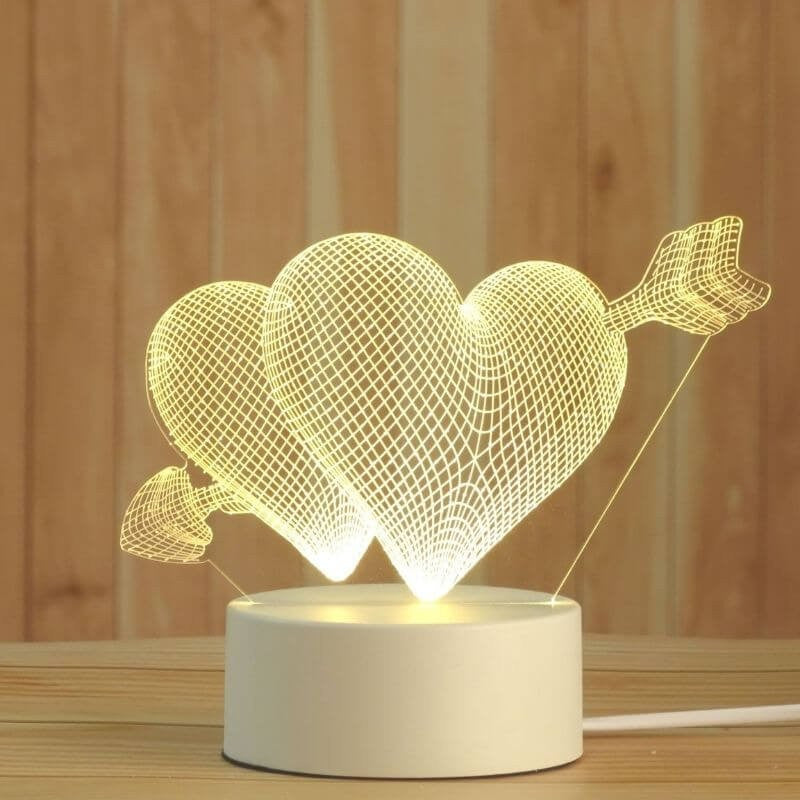 Arrow Hearts 3D Acrylic USB Led Night Light for Christmas, Valentine's Day, Home, Bedroom, Birthday, Decoration and Wedding Gifts