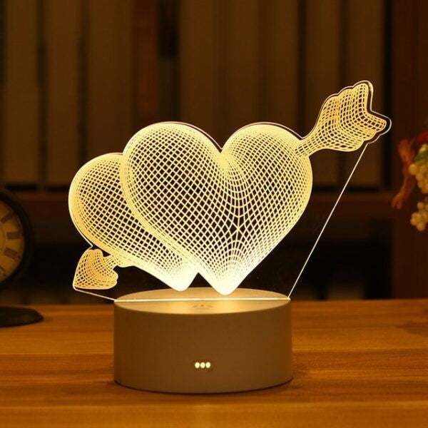 Arrow Hearts 3D Acrylic USB Led Night Light for Christmas, Valentine's Day, Home, Bedroom, Birthday, Decoration and Wedding Gifts