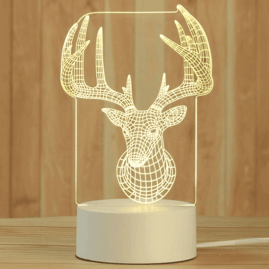 Deer Head 3D Acrylic USB Led Night Light for Christmas, Valentine's Day, Home, Bedroom, Birthday, Decoration and Wedding Gifts