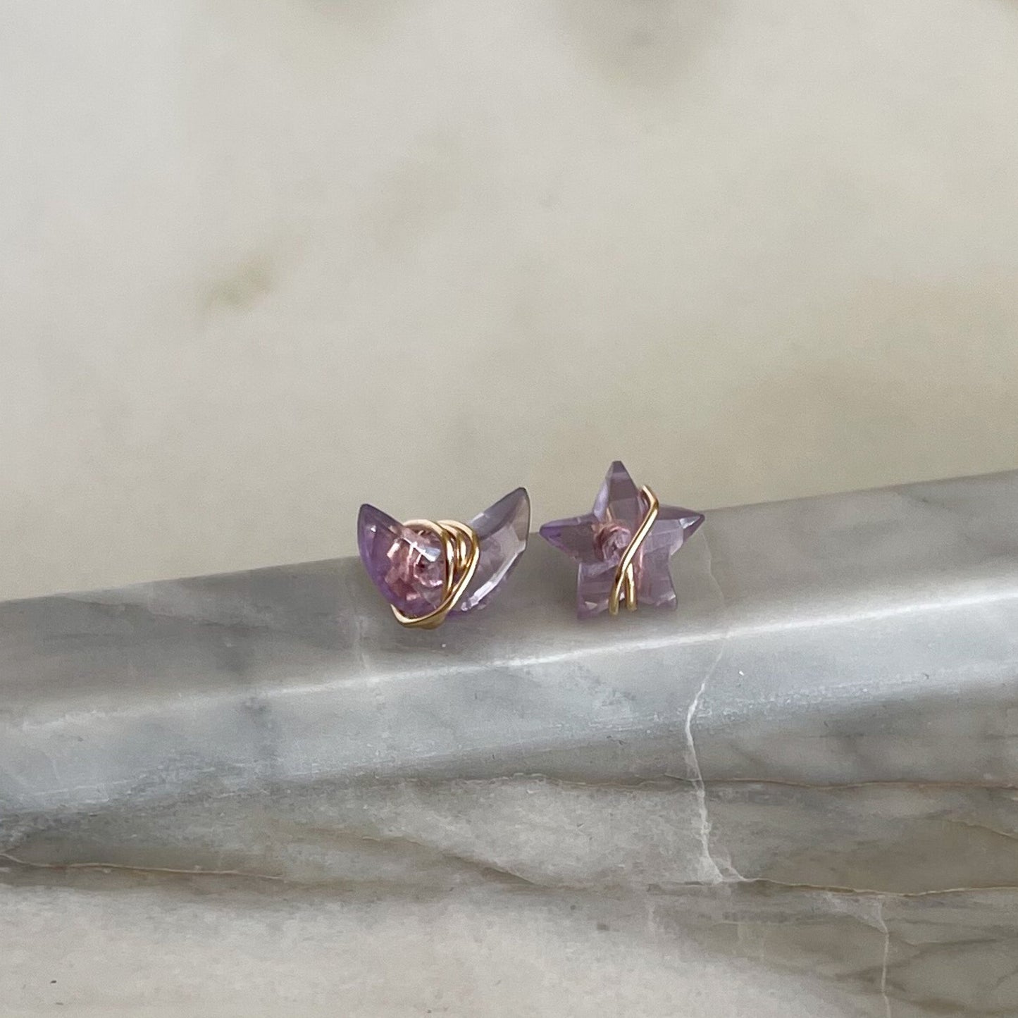 Amethyst Moonbeam and Stardust Gold Stud Earrings