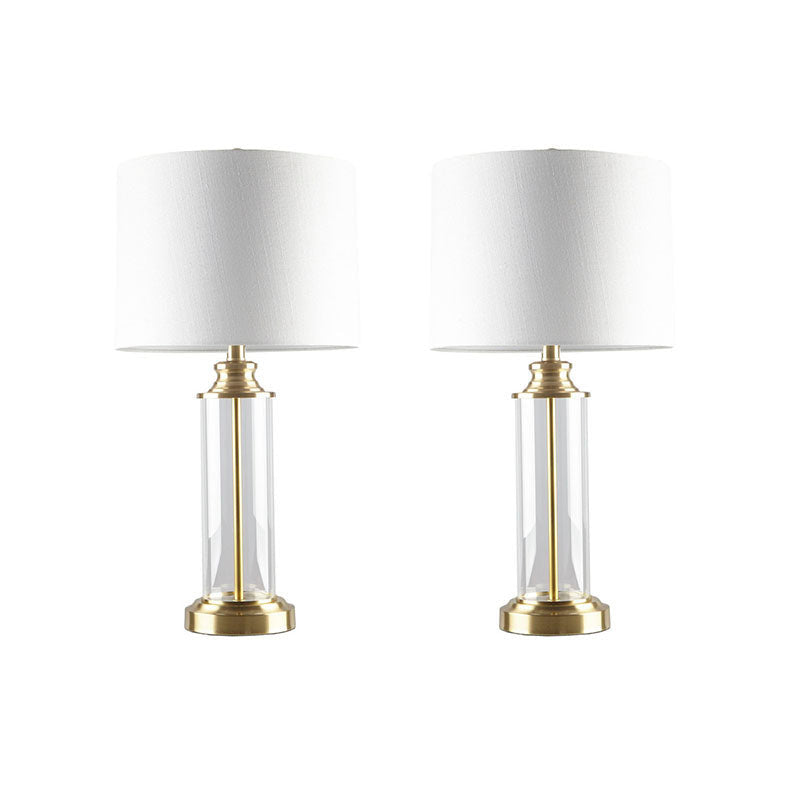 13" Gold Clarity Glass Cylinder Polyester Fabric Shade Table Lamp - Set of 2