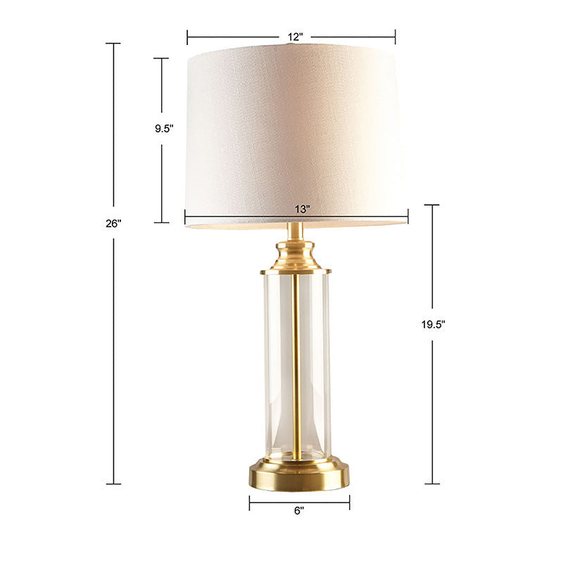 13" Gold Clarity Glass Cylinder Polyester Fabric Shade Table Lamp - Set of 2