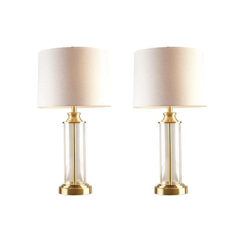 13" Gold Clarity Glass Cylinder Polyester Fabric Shade Table Lamp - Set of 2