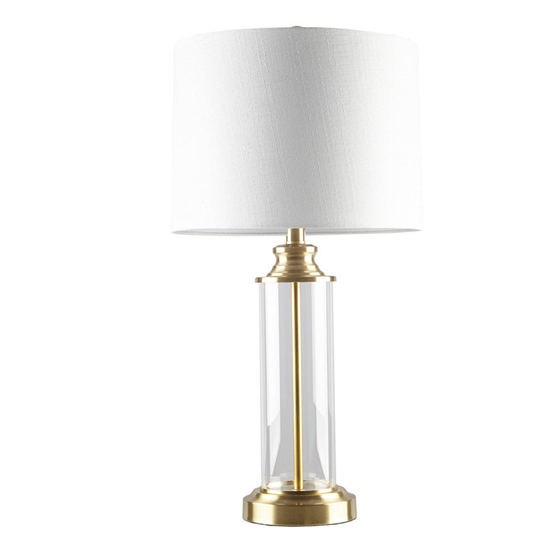 13" Gold Clarity Glass Cylinder Polyester Fabric Shade Table Lamp - Set of 2