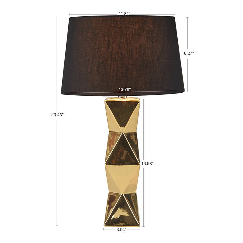 13.8" Gold Geometric Polyester Fabric Shade Ceramic Table Lamp - LED Light