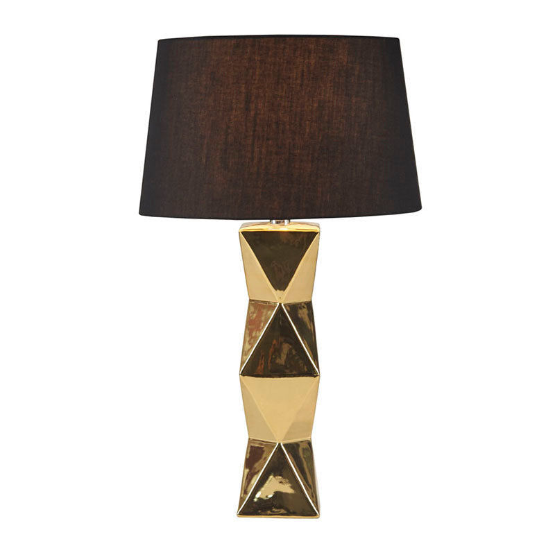 13.8" Gold Geometric Polyester Fabric Shade Ceramic Table Lamp - LED Light