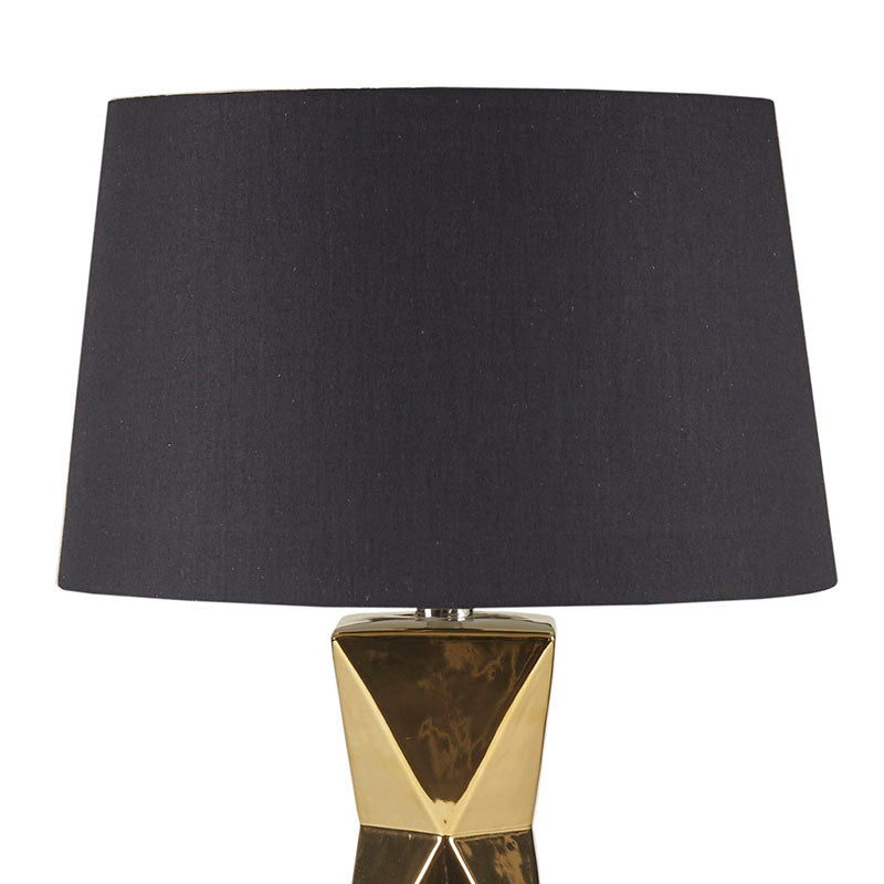 13.8" Gold Geometric Polyester Fabric Shade Ceramic Table Lamp - LED Light