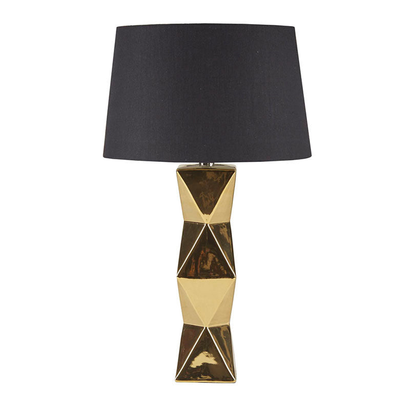 13.8" Gold Geometric Polyester Fabric Shade Ceramic Table Lamp - LED Light