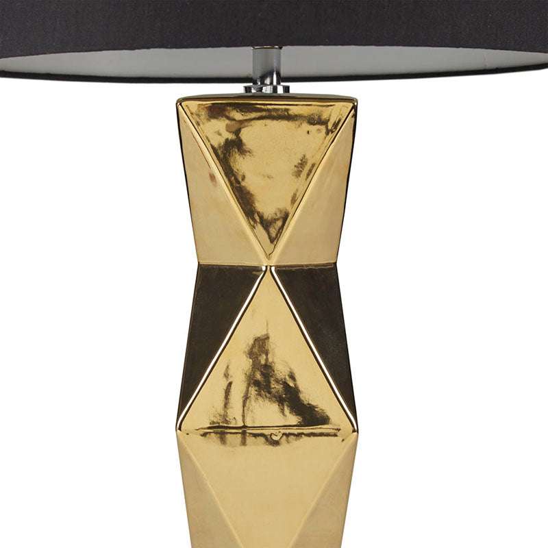 13.8" Gold Geometric Polyester Fabric Shade Ceramic Table Lamp - LED Light