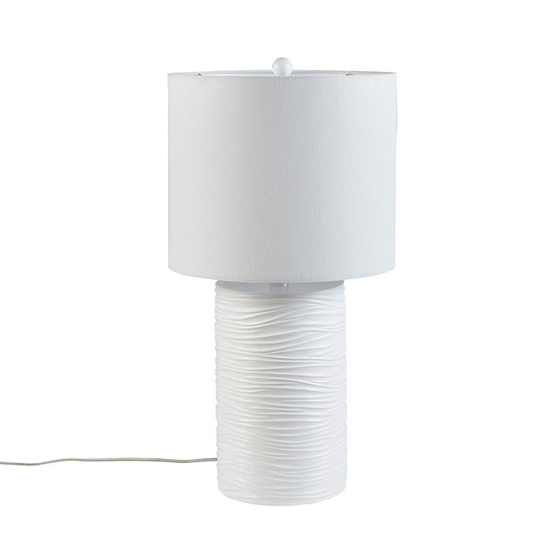 21.50" White Textured Resin Table Lamp with Round Drum Shade