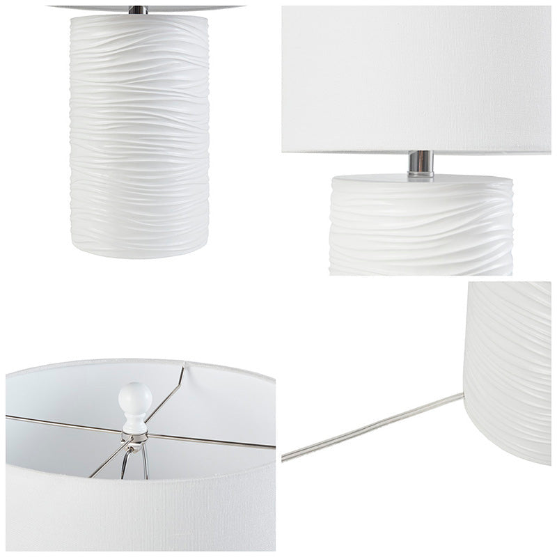 21.50" White Textured Resin Table Lamp with Round Drum Shade