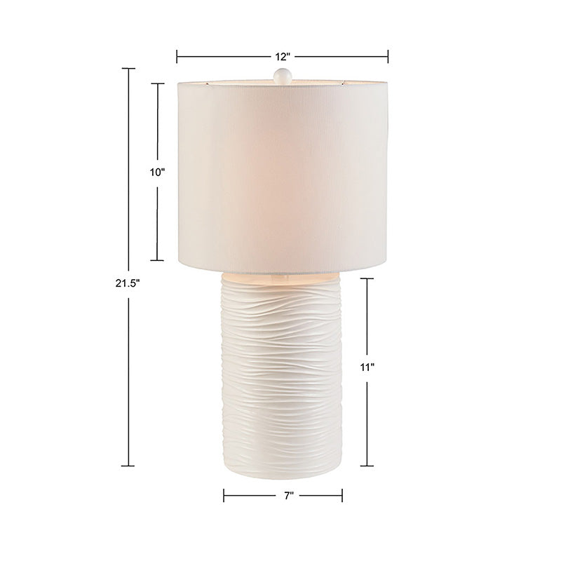 21.50" White Textured Resin Table Lamp with Round Drum Shade