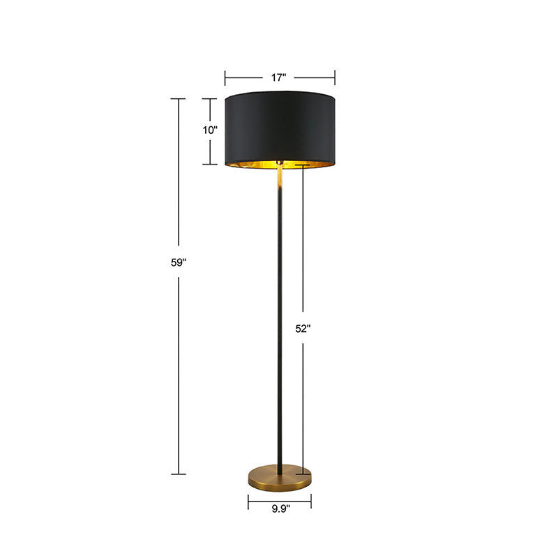 17" Black Polyester Fabric Lampshade Metal Floor Lamp - Modern LED Light