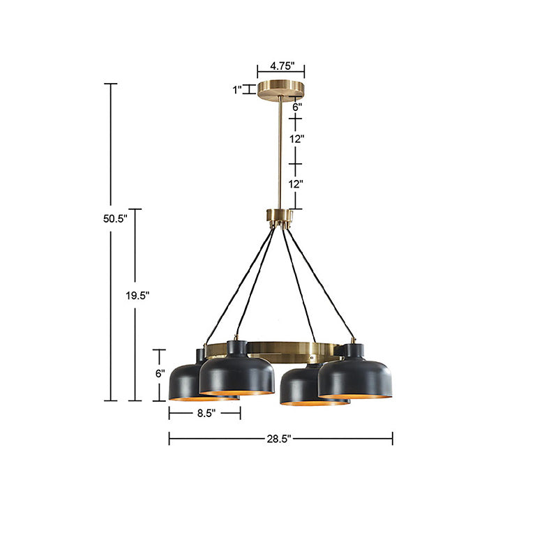 Abbott 4-Light Metal Shade Chandelier in Black & Gold