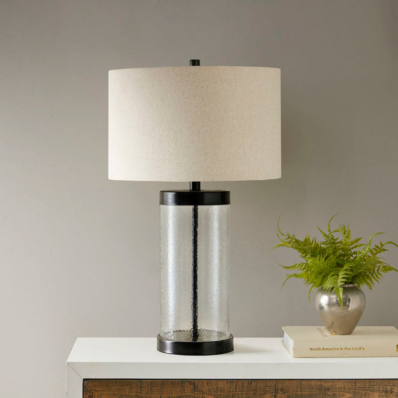 16" Modern Clear Glass Cylinder Table Lamp