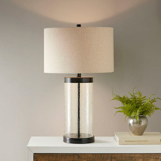 16" Modern Clear Glass Cylinder Table Lamp