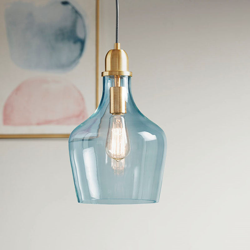 95.50" Auburn Bell-Shaped Glass Pendant Light in Gold & Blue Finish