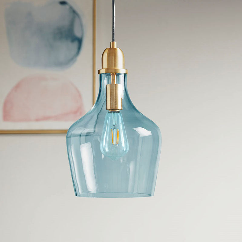 95.50" Auburn Bell-Shaped Glass Pendant Light in Gold & Blue Finish