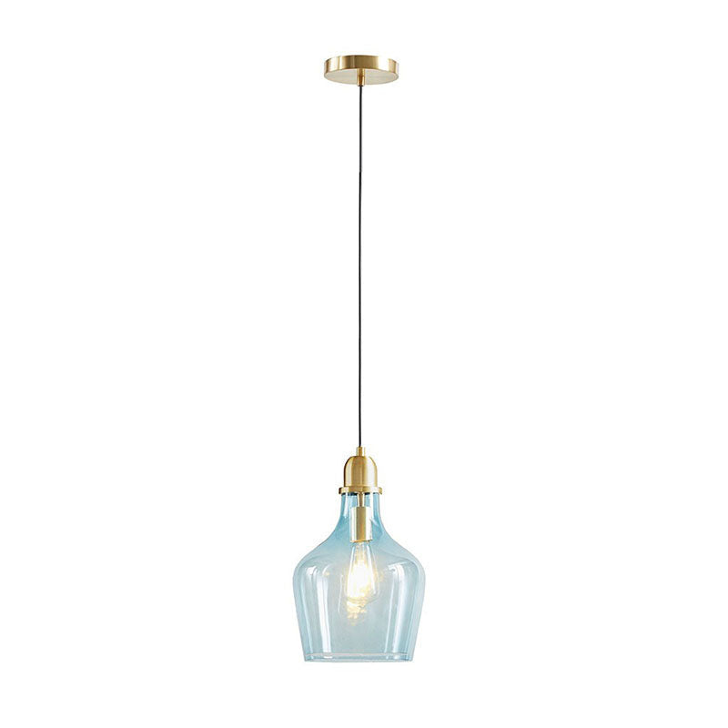 95.50" Auburn Bell-Shaped Glass Pendant Light in Gold & Blue Finish