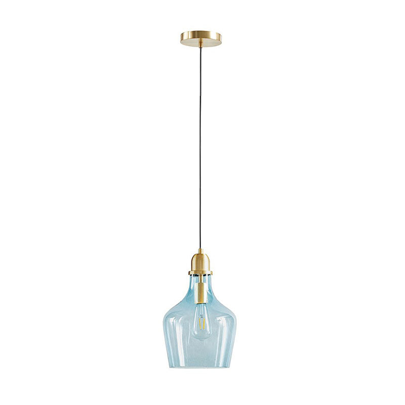 95.50" Auburn Bell-Shaped Glass Pendant Light in Gold & Blue Finish